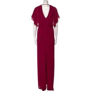 Halston Heritage Women’s Size 10 Maxi Dress Deep Pink Fuschia V Neck Flounce NWT